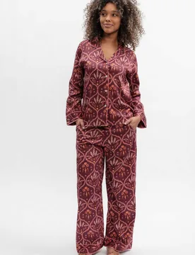 Cotton Modal Geometric Wide Leg Pyjama Set Pink Mix female - Cyberjammies - FashionsVida