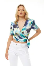 Women's Abstract Print Wrap Top Size: 10 - Multicolor - Size: 10
