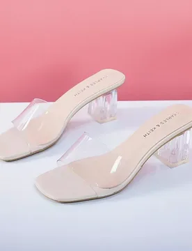Comemore Crystal Clear Transparent Heel Slippers Female Shoes Middle Heels Comfortable New Summer Women Fashion Mules Slides 42 - Aliexpress - FashionsVida