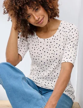 Women's Wrinkle Free 1/2 Sleeve Scoop Neck Printed Top in Ivory Size: 8 - Ivory - Size: 8 - Cotton Traders - FashionsVida