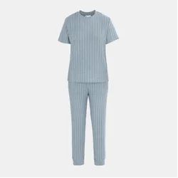 Womens Short Sleeve Pajamas Set Ladies In Grey - Size 10 Uk