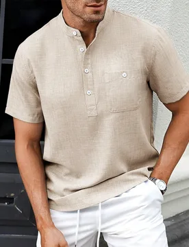 Camisa casual de cuello alto de manga corta de gasa de dos colores - Shein - FashionsVida