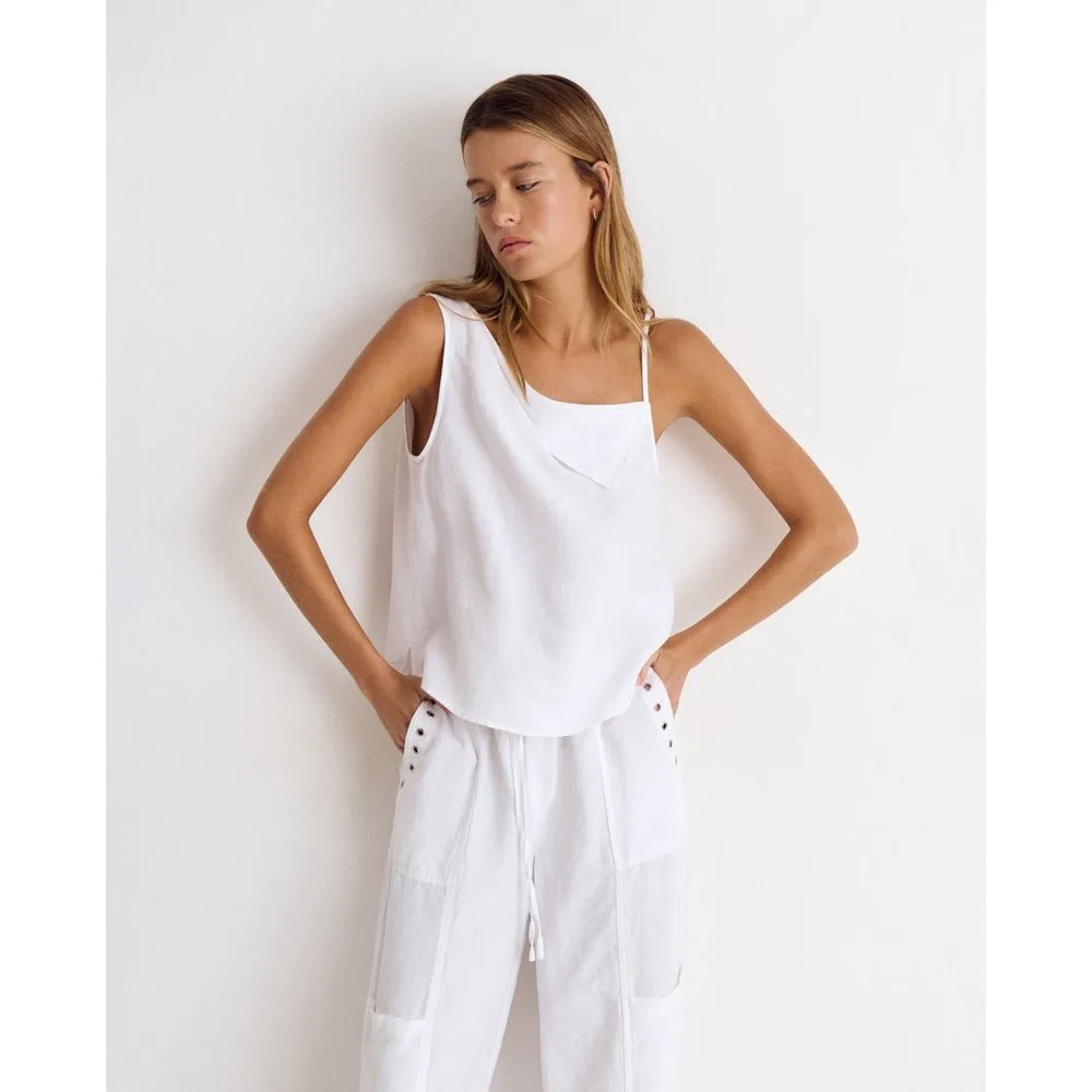 Top de mujer de lino con solapa - Brownie - FashionsVida