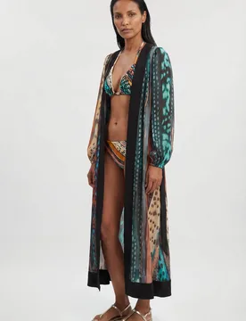 Linear Animal Printed Beach Cover Up - Multicolor - Size: L - Karen millen - FashionsVida