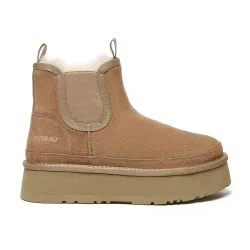 Womens Ever Au Women Shoveler Leather Platform Short Chelsea Boots - Chestnut Suede - Size Uk 4