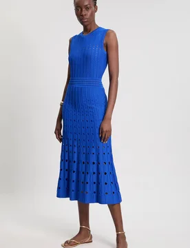 Knit Stitch Detail Sleeveless Midi Dress - Cobalt - Size: XS - Karen millen - FashionsVida