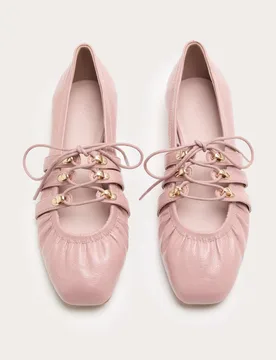Lace Up Flat Ballet Pumps Pale Pink female - M&S - FashionsVida