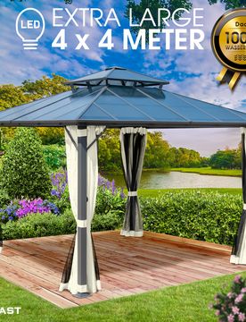 Alu Pavillon PAGODE 4x4m beige mit Moskitonetz