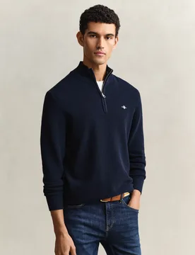 Mens Half Zip In Navy Cotton - Size Large - Gant - FashionsVida