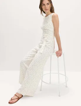Linen Blend Printed Belted Jumpsuit Ivory Mix female - M&S - FashionsVida