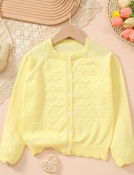 Cárdigan de punto ligero de unicolor para niñas, adecuado para usar en casa, salidas o como regalo de Eid al-Adha - Shein - FashionsVida