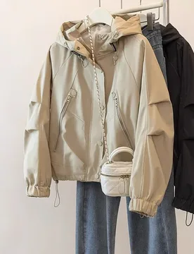 Fashion Loose Leisure Outdoor Windproof Jacket Women's Spring and Autumn Hooded Windbreaker Zipper Trench Coat - Aliexpress - FashionsVida