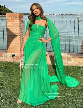 Xijun Elegant Green Chiffon Evening Dresses Sweetheart A-Line Formal Prom Dresses Cape Sleeves Formal Prom Gowns 2025 Customized - Aliexpress - FashionsVida