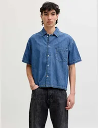 Regular Fit Short Sleeve Denim Shirt Blue Denim male
