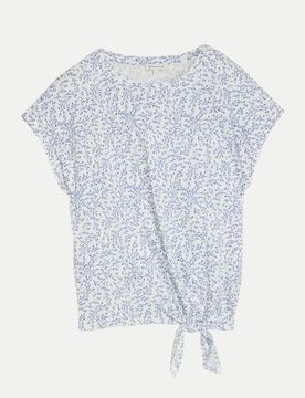 Gemustertes T-Shirt mit Knotendetail Weiß S