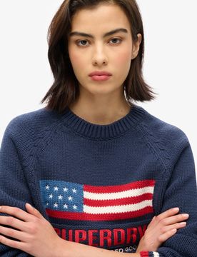 Superdry Damen Americana Strickpullover mit Rundhalsausschnitt Marineblau - Größe: 44