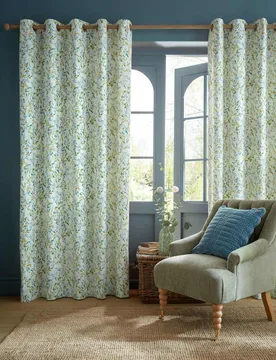 Brayton Leaves Cotton Rich Eyelet Curtains Multi - Laura Ashley - FashionsVida