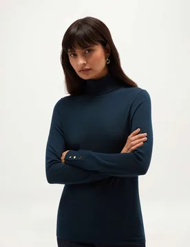 Pure Merino Wool Roll Neck Jumper Blue female - Hobbs - FashionsVida