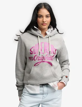 Superdry Damen Mfg Original Metallic Hoodie Grey - Größe: 36 - 79.99 - FashionsVida