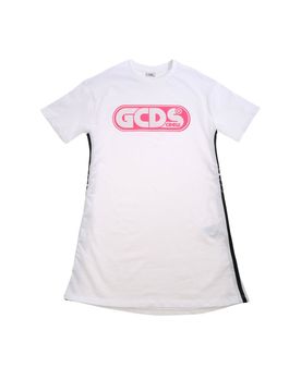 Gcds Abito bianco con logo fucsia