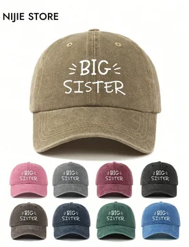 Gorra de béisbol vintage lavada - Impresa con el texto "Hermana mayor" Gorra casual ajustable, adecuada para el estilo familiar y urbano - Shein - FashionsVida