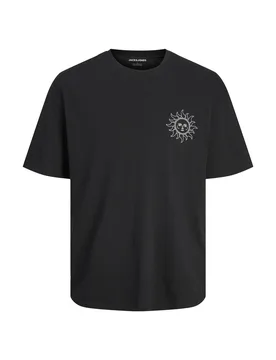 T-shirt nera in puro cotone con stampa sole fronte e retro - Jack & jones - FashionsVida
