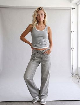 Jeans wide leg con effetto slavato - grigio chiaro