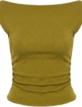 Top de punto de viscosa con frunces en la cintura de mujer - The-Are - FashionsVida