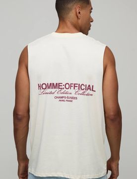Herren Übergroßes Gummiprint Tanktop Ecru Größe XS