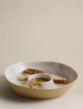 Reactive Glaze Picnic Chip & Dip Bowl Natural - M&S - FashionsVida