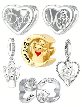 Pieza Regalo cálido y exquisito de moda para padres, tema de amor familiar conmovedor con corazón, oso, símbolo de infinito, colgante de cuentas, d - Shein - FashionsVida