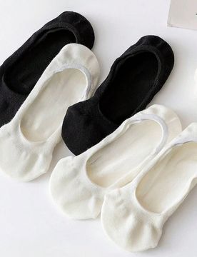 Pares de calcetines bajos para mujer en blanco y negro, con agarre de silicona antideslizante en el talón, tejido de punto transpirable, estilo Ins,