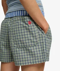 Superdry Damen Mini Check Shorts mit Weiter Passform Green - Größe: 36