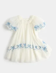 Sequin Bow Mesh Dress (2-10 Yrs) Ivory female