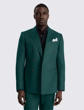Slim Fit Pure Linen Double Breasted Suit Jacket Emerald male - MOSS - FashionsVida