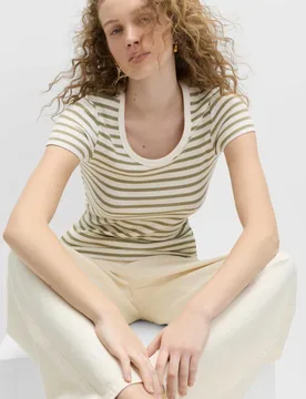 Cotton Rich Scoop Neck Slim Fit T-Shirt Natural Mix female - M&S - FashionsVida