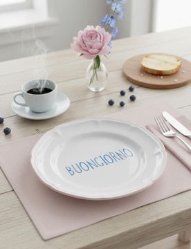 Piatto in ceramica con scritta Buongiorno - rosa pastello