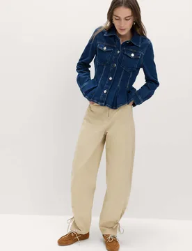 Cotton Rich Tie Hem Barrel Leg Trousers Sandstone female - M&S - FashionsVida