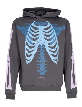 Felpa Leggera Cappuccio Uomo Bones Hoodie Grey/blue/lilac