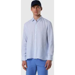 Camisa de hombre en lino a rayas con cuello abierto