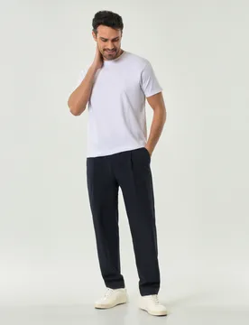 Pantalone blu in tessuto tecnico di lana stretch - Duno - FashionsVida