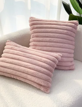 Funda de almohada de piel de conejo falsa a rayas 1 pieza o funda de almohada lumbar sin núcleo de almohada - Shein - FashionsVida