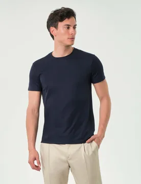 T-shirt blu tinta unita in tessuto tecnico stretch - Re-Do It - FashionsVida