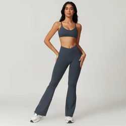 Conjunto de top de yoga ajustado y pantalones largos casuales para mujer, atuendo deportivo de alta elasticidad para correr, conjunto de ropa de yoga