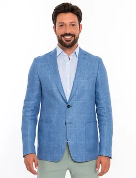 Americana de hombre soft slim principe de gales en azul - Wickett Jones - FashionsVida