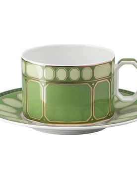 Tazza da tè con piattino Signum, Porcellana, Verde OS