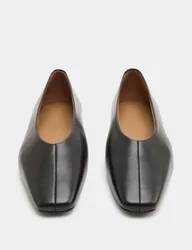 Leather Flat Square Toe Ballet Pumps Black female