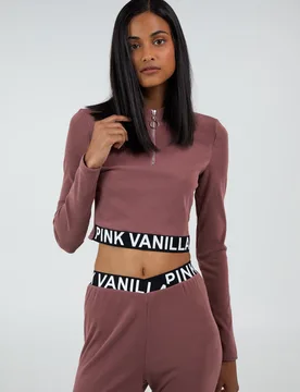 Womens Kind - Long Sleeve Ribbed Logo Top - Size Medium - Pink Vanilla - FashionsVida