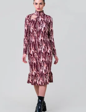 Women's Printed Cut Out Mini Flare Dress in Red Size: 12 - Red - Size: 12 - Enorsia - FashionsVida