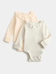 Pack Pure Cotton Frill Long Sleeve Bodysuits (0-3 Yrs) Neutral Female